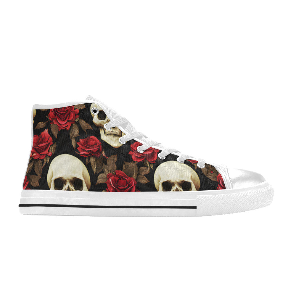 WOMEN'S Rose Skulls 3 High Top Canvas Neon Fantasy Sneakers