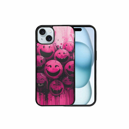 iPhone 15 Plus Case — Melting Moon Smiley Black Pink Ink, Unique Phone Case Design