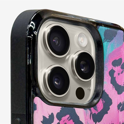 iPhone 16 Pro Case — Leopard Neon Pink Teal Airbrush, Unique Phone Case Design