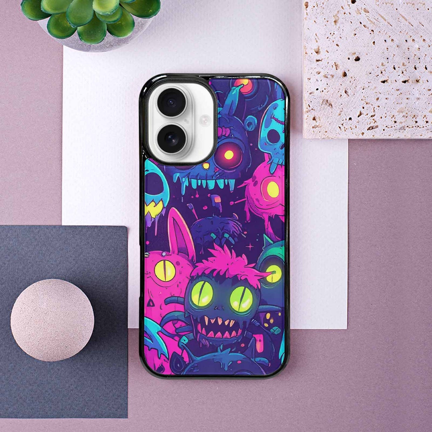iPhone 16 Case — Mixed Toxic Glow Creature Pattern Hundreds, Custom Phone Case
