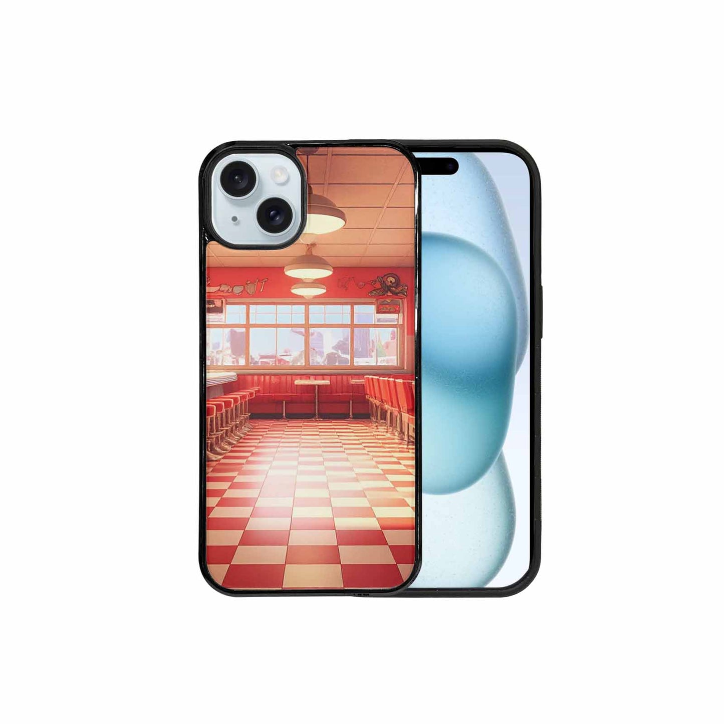 iPhone 15 Plus Case — 1950s Diner Cartoon Art Pattern, Custom Phone Case