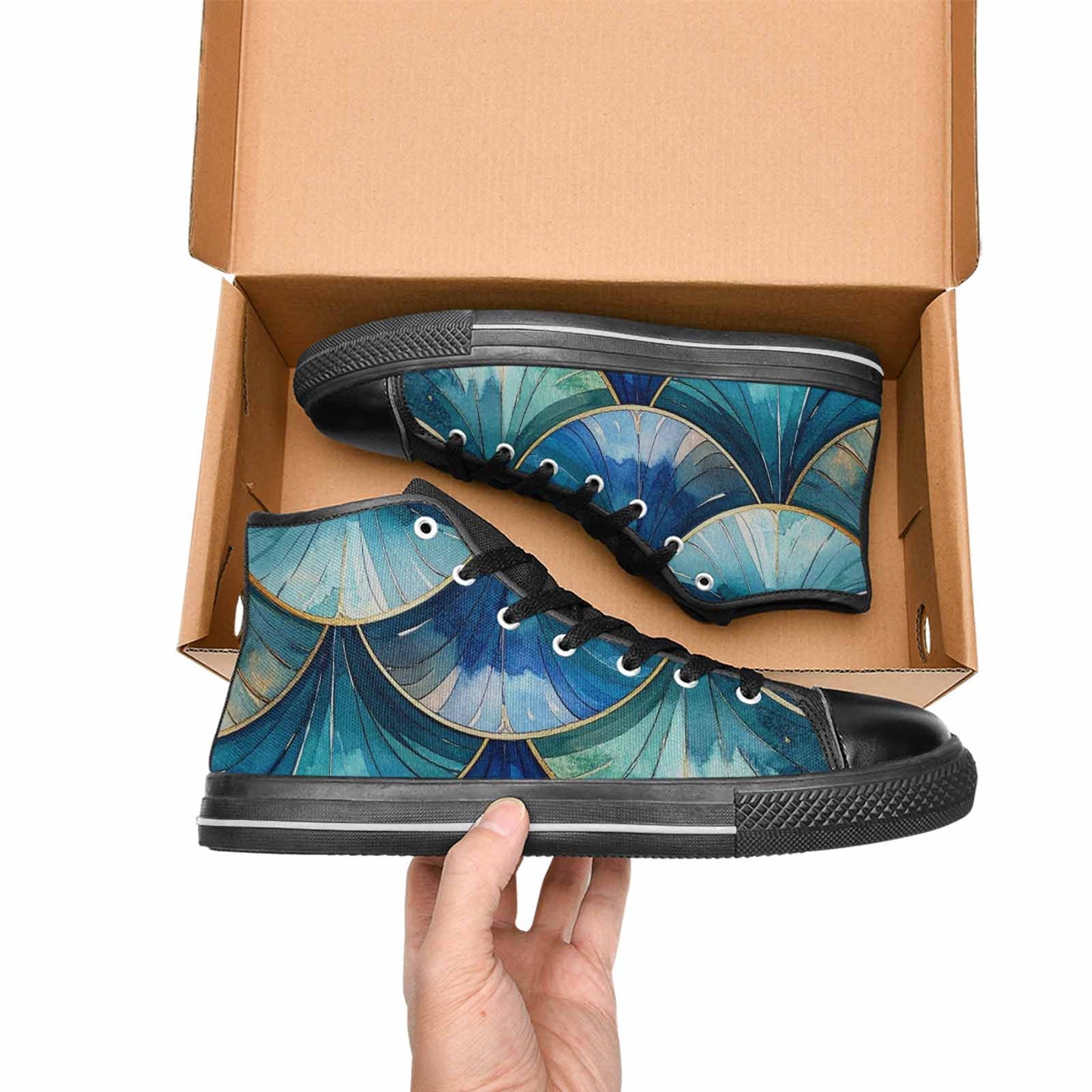 MEN'S Mermaid Scale High Top Canvas Wallpaper Art Shoes