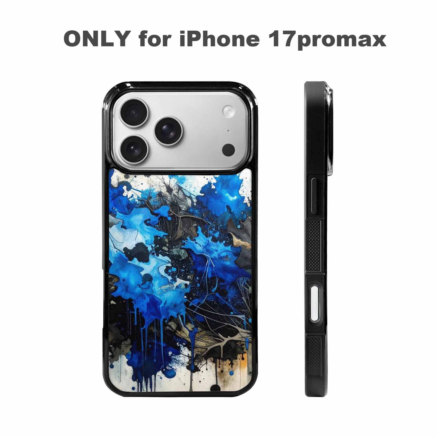iPhone 17 Pro Max Case — Black &amp; Blue Ink Camo, Unique Phone Case Design