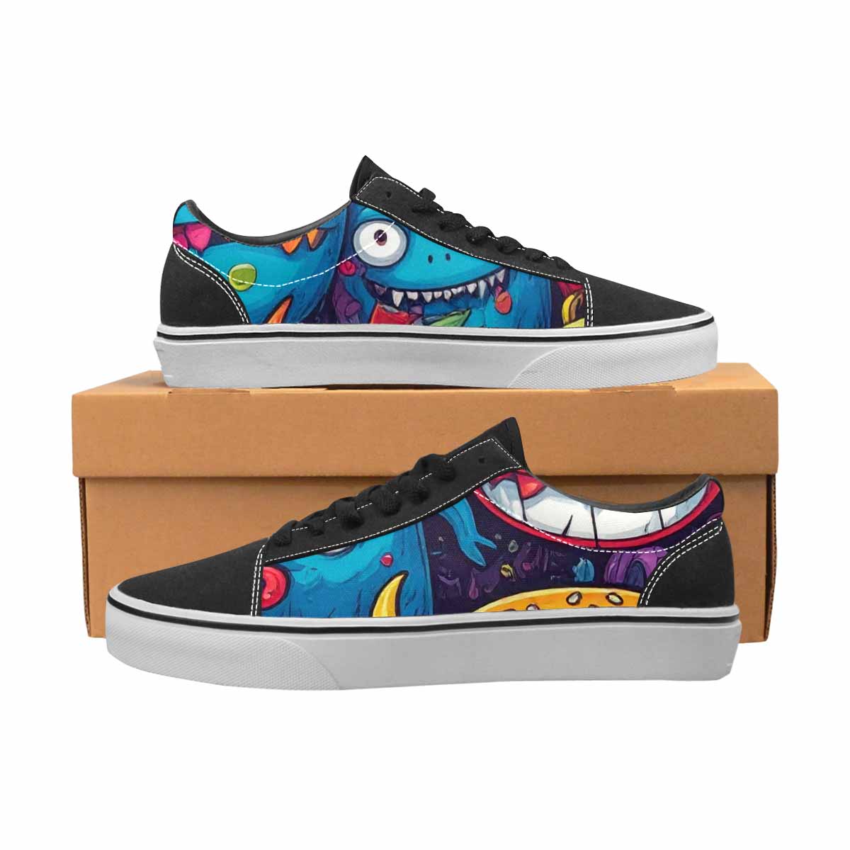 MEN'S Cartoon Monster Character Canvas Lace-Up Vibrant Chaos Custom Sneakers