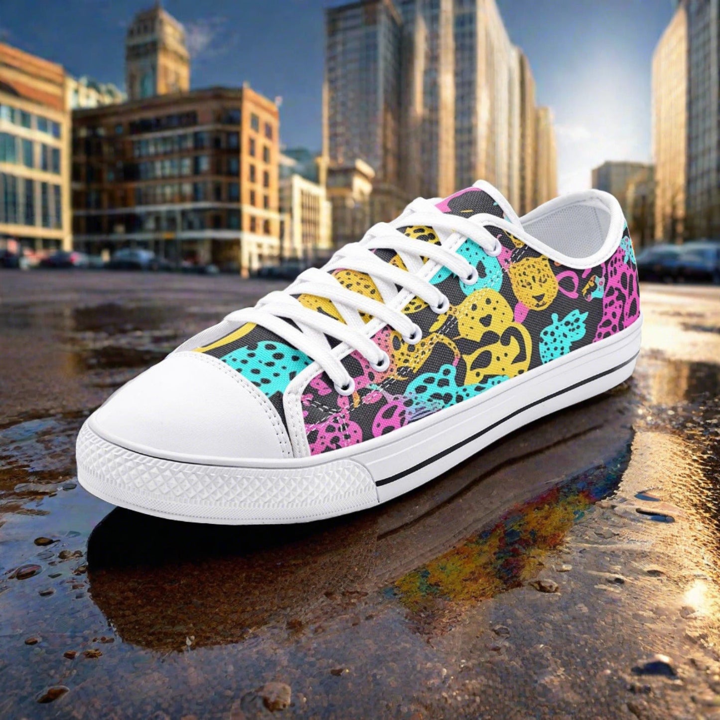 Cherry Blossom Teal Gold Vivid Bold Art - Freaky Shoes | Custom Art Sneakers