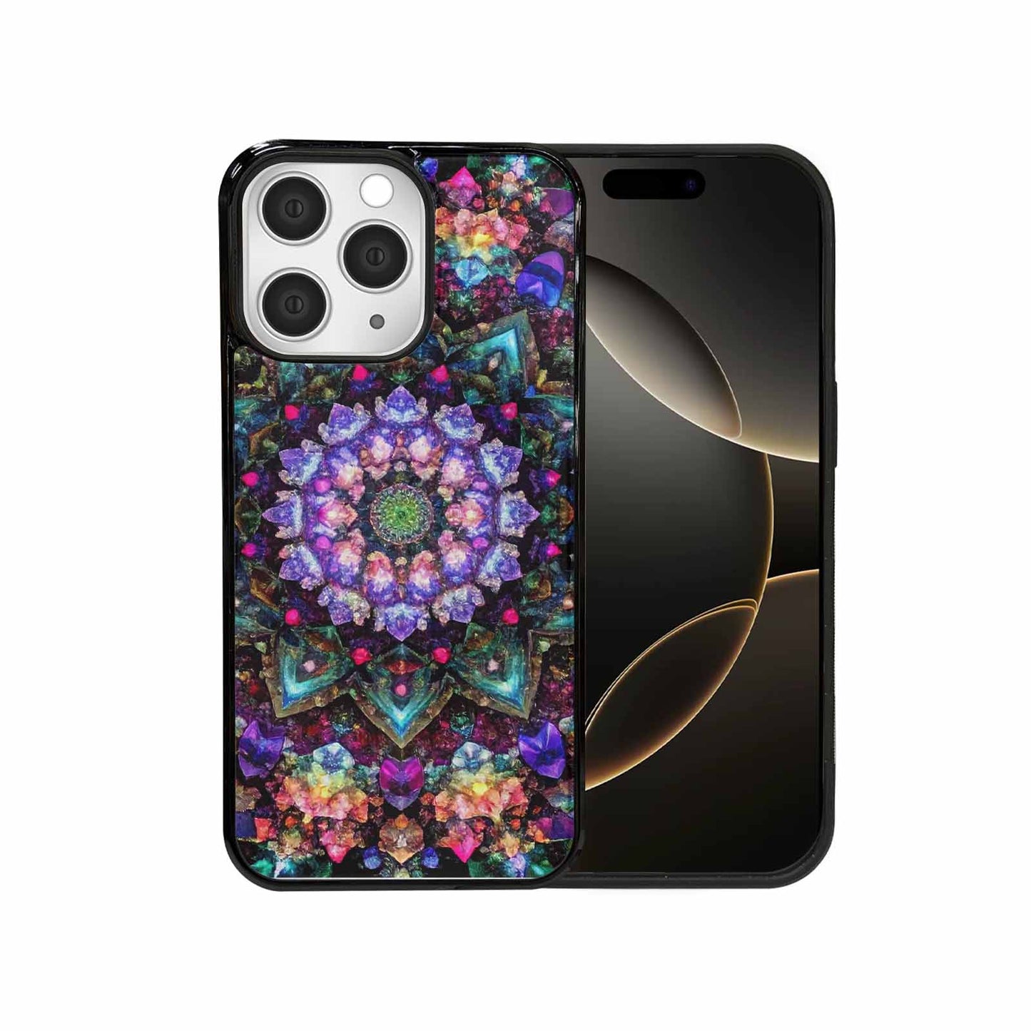 iPhone 15 Pro Max Case — Crystal Mandala Art Seamless Pattern Vibrant, Customized Protective Case
