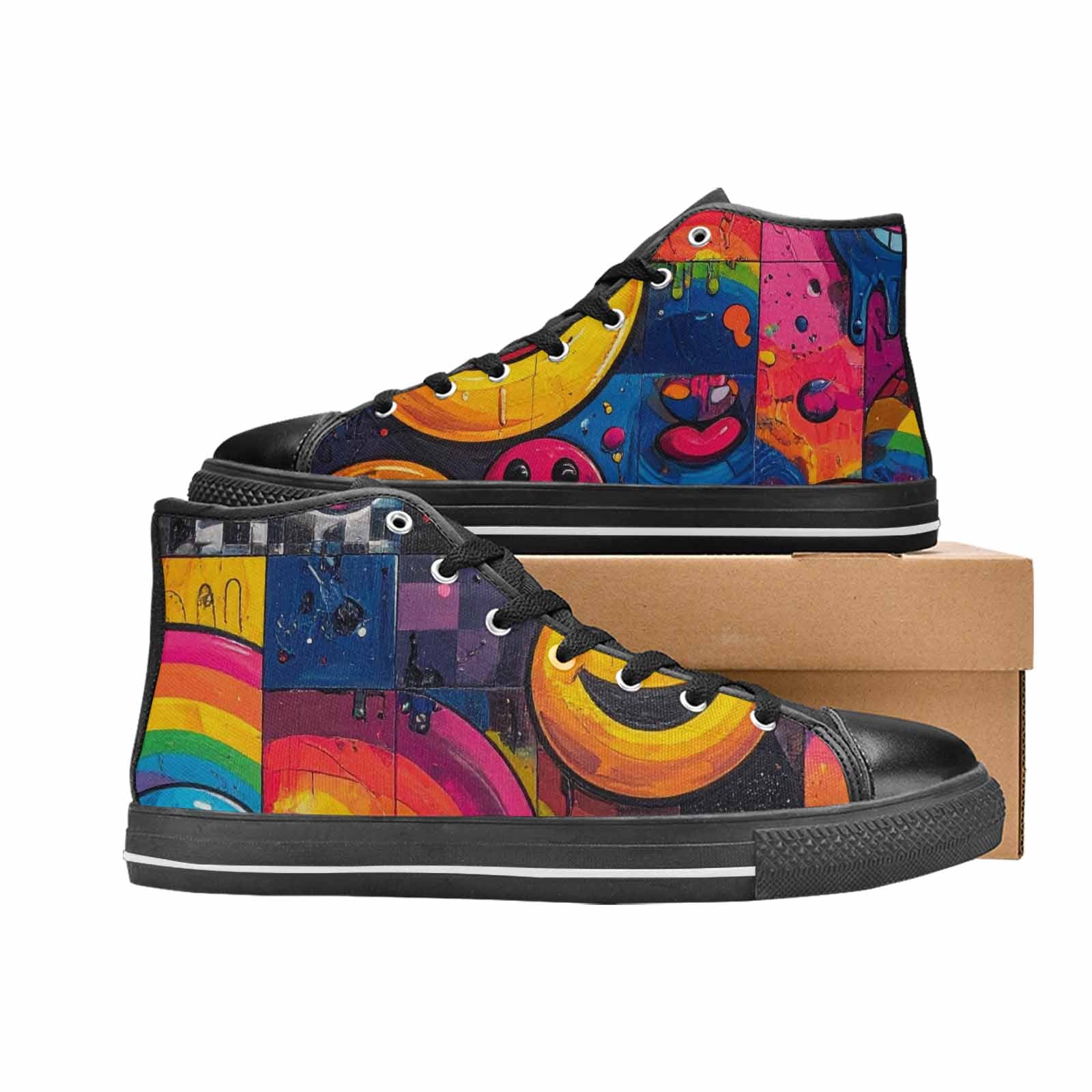 MEN'S Yellow Smiley Face High Top Canvas Dreamcore Custom Shoes