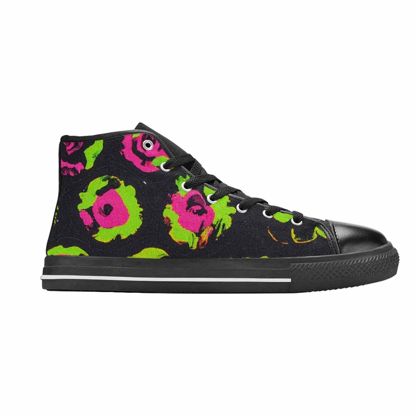 MEN'S Leopard Neon Rosette Black High Top Canvas Y2K Shoes