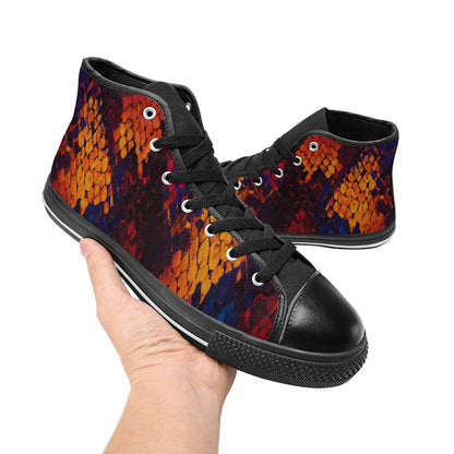 WOMEN'S Dark Snake Print High Top Canvas Vibrant Chaos Custom Shoes