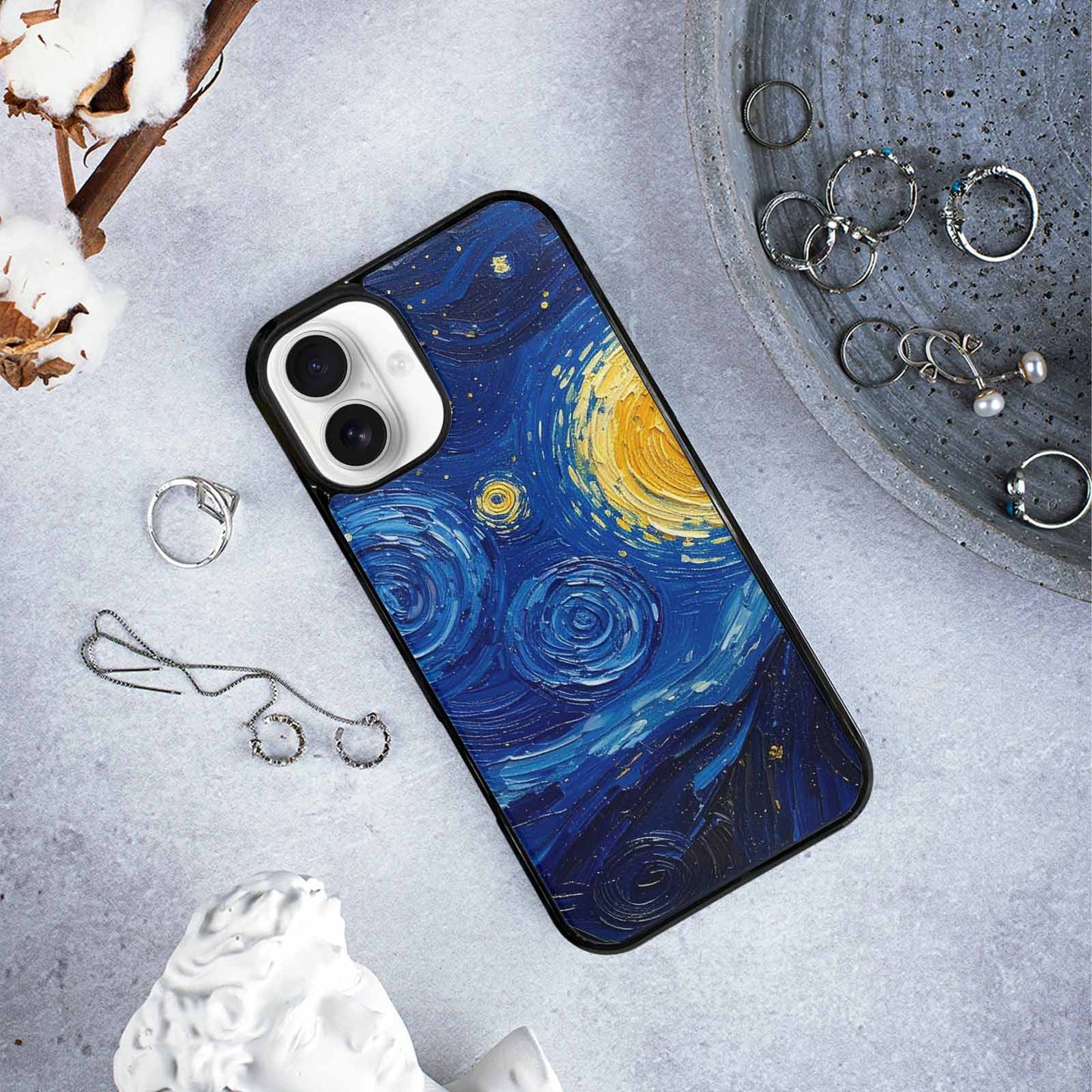 iPhone 16 Plus Case — Swirling Deep Blue Night Sky Filled, Custom Phone Case
