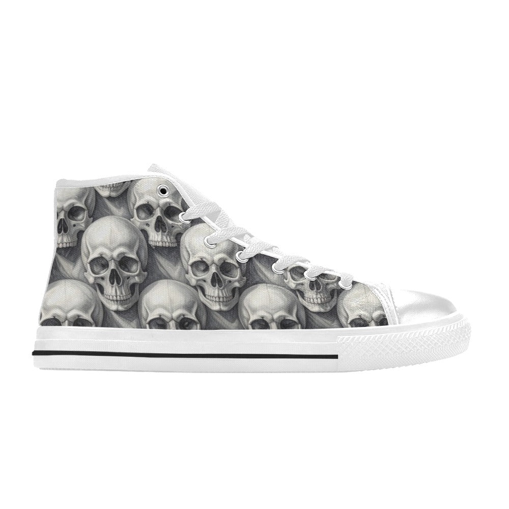 Grey Skull Crown Women's Gothic Dark Art High Top Canvas Shoes | Freaky Shoes®