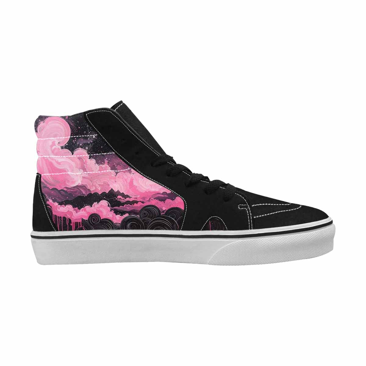 WOMEN'S Van Gogh Black & Pink Ink High Top Canvas One Of A Kind Surreal Custom Canvas Shoes