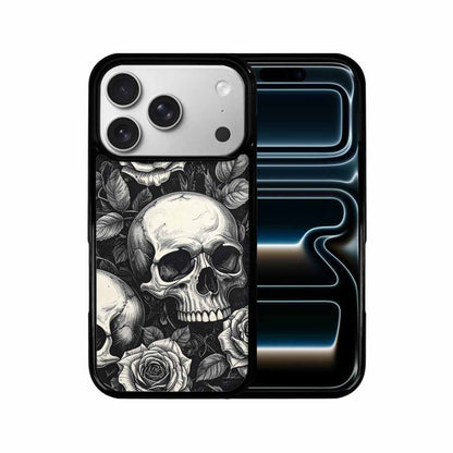 iPhone 17 Pro Case — Skulls Roses Black Ink Gothic Skulls, Unique Phone Case Design