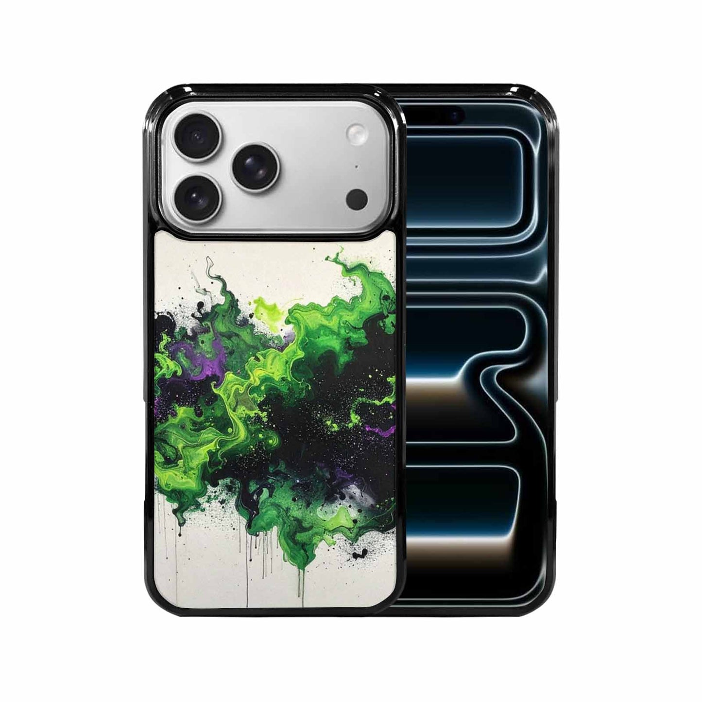 iPhone 17 Pro Max Case — Black &amp; Green Ink Galaxy Space, Custom Printed Phone Case