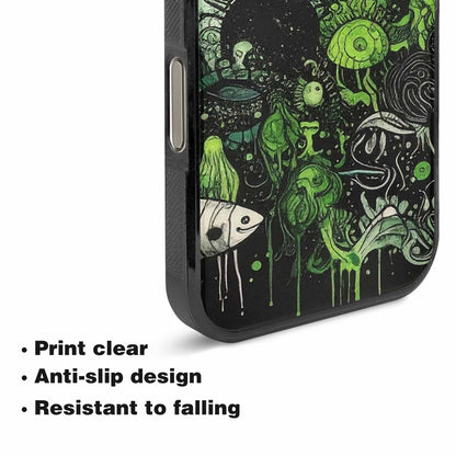 iPhone 16 Pro Case — Sea Creature Burst Black Green Ink, Customized Protective Case