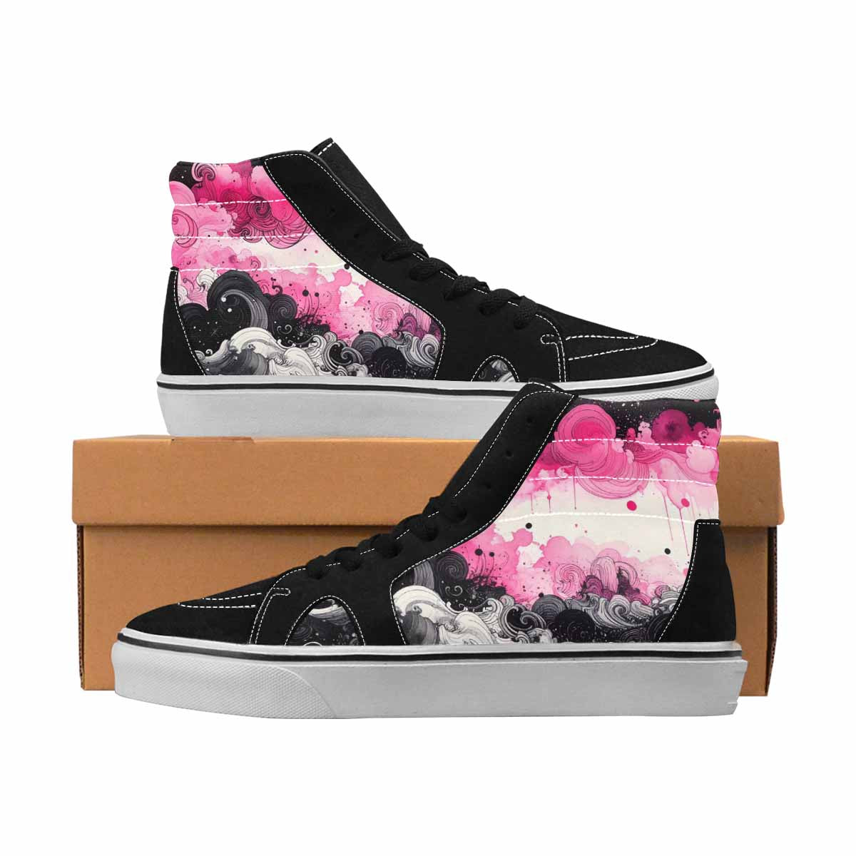 MEN'S Van Gogh Black & Pink Ink High Top Canvas Original Design Grunge Handmade Custom Shoes