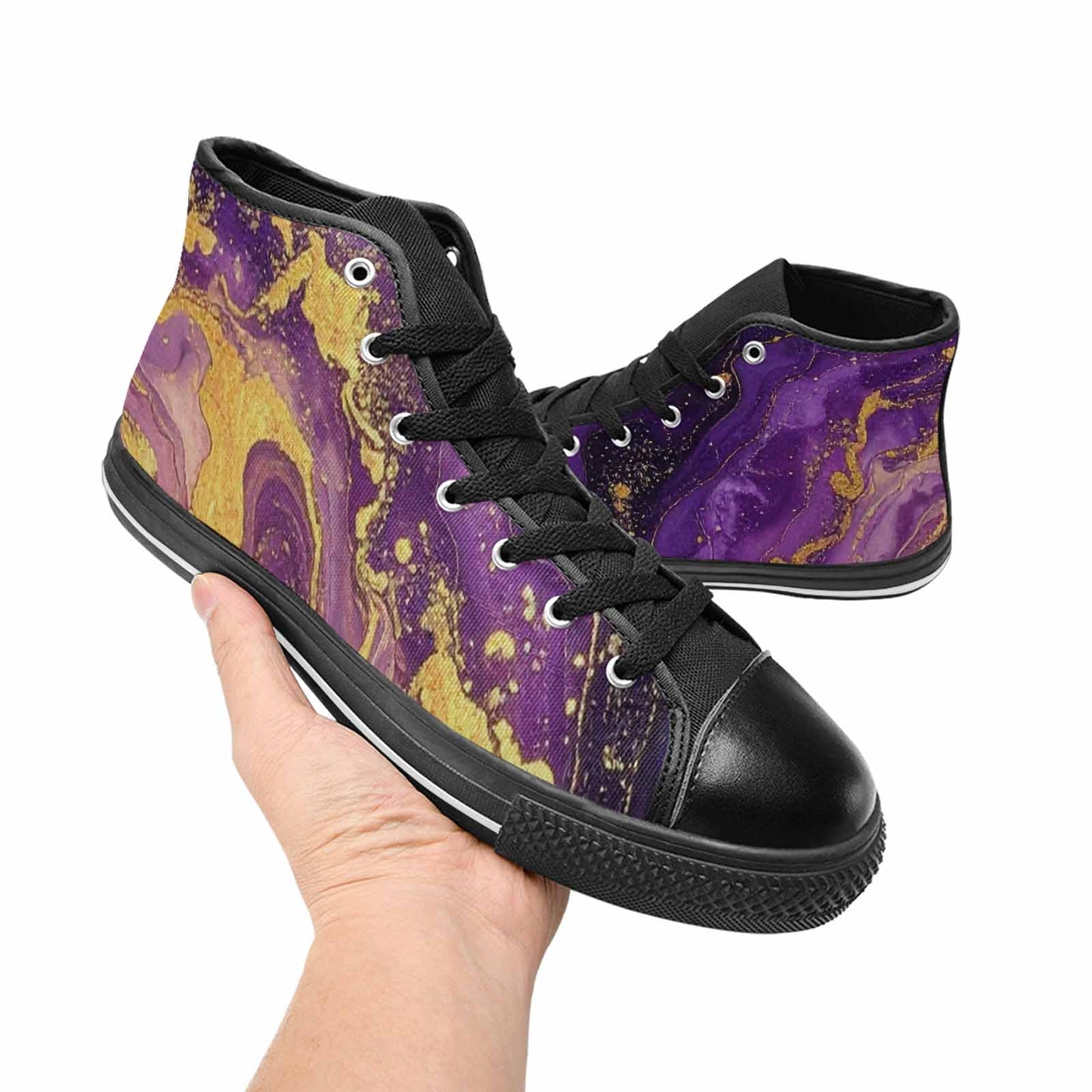 WOMEN'S Starry Night Nebula Brushstroke High Top Canvas Cottagecore Custom Sneakers