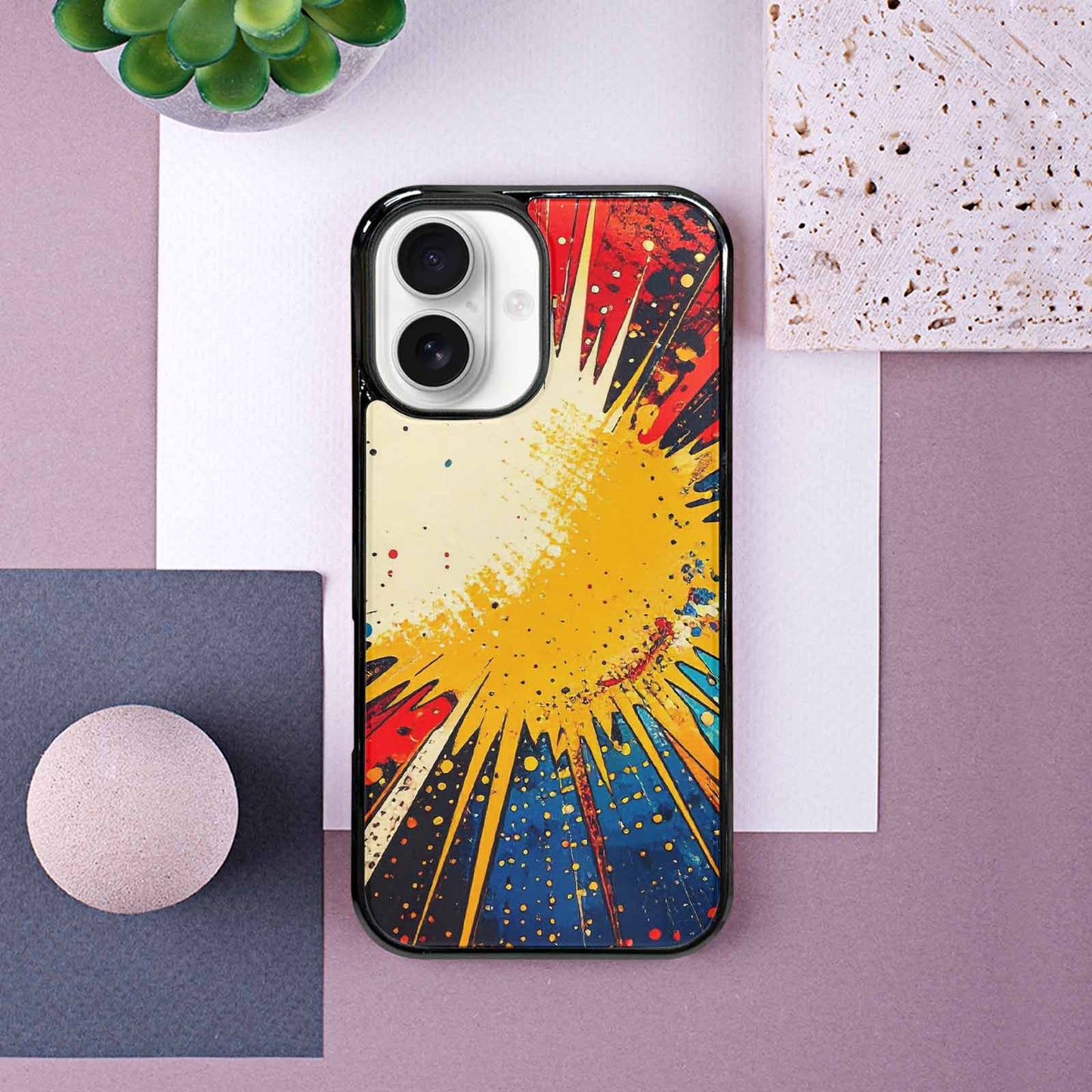 iPhone 16 Case — Comic Halftone Comic Bursts Pattern Hundreds, Custom Printed Phone Case