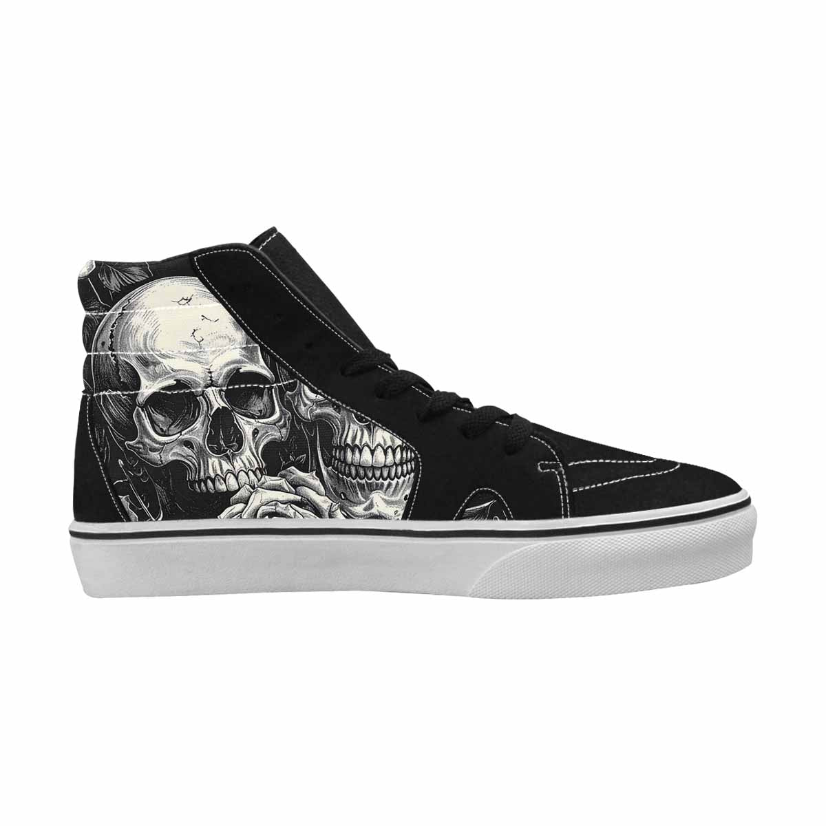 WOMEN'S Skulls Roses Black Ink High Top Canvas Wallpaper Art Sneakers