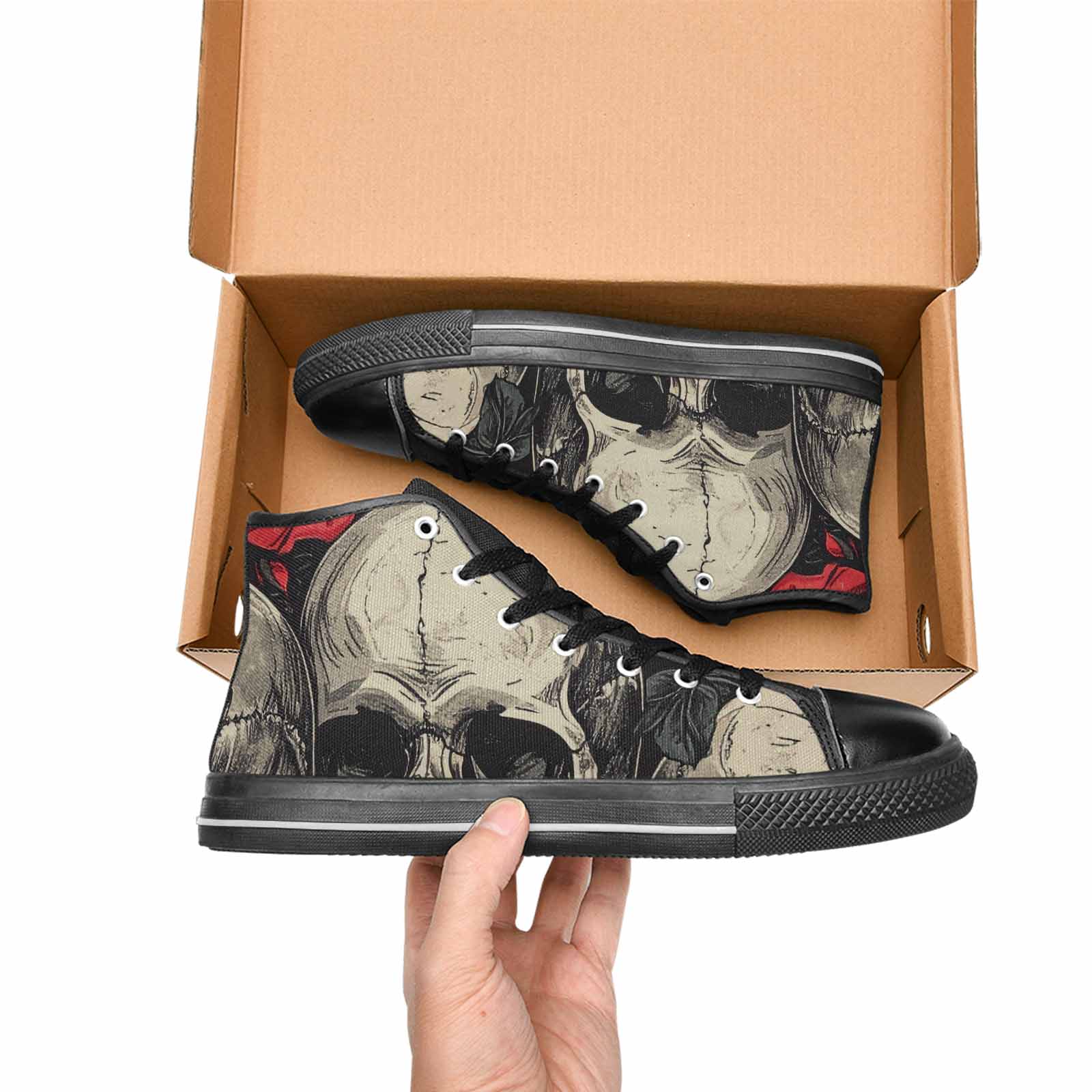 MEN'S Skulls Roses Bold Pen Ink High Top Canvas Grunge Custom Sneakers