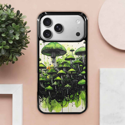 iPhone 17 Pro Max Case — Rainbow Drip Mushrooms Black Original Art, Custom Printed Phone Case