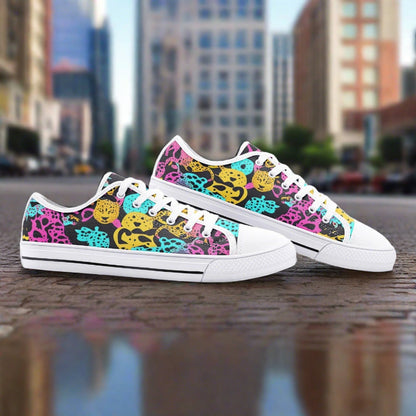 Cherry Blossom Teal Gold Vivid Bold Art - Freaky Shoes | Custom Art Sneakers