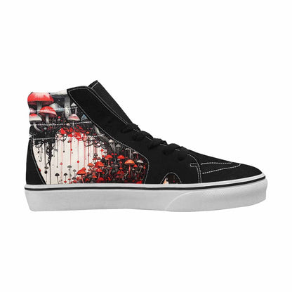 WOMEN'S Mushrooms Black & Red Ink High Top Canvas One Of A Kind Aesthetic Limited Edition Sneakers