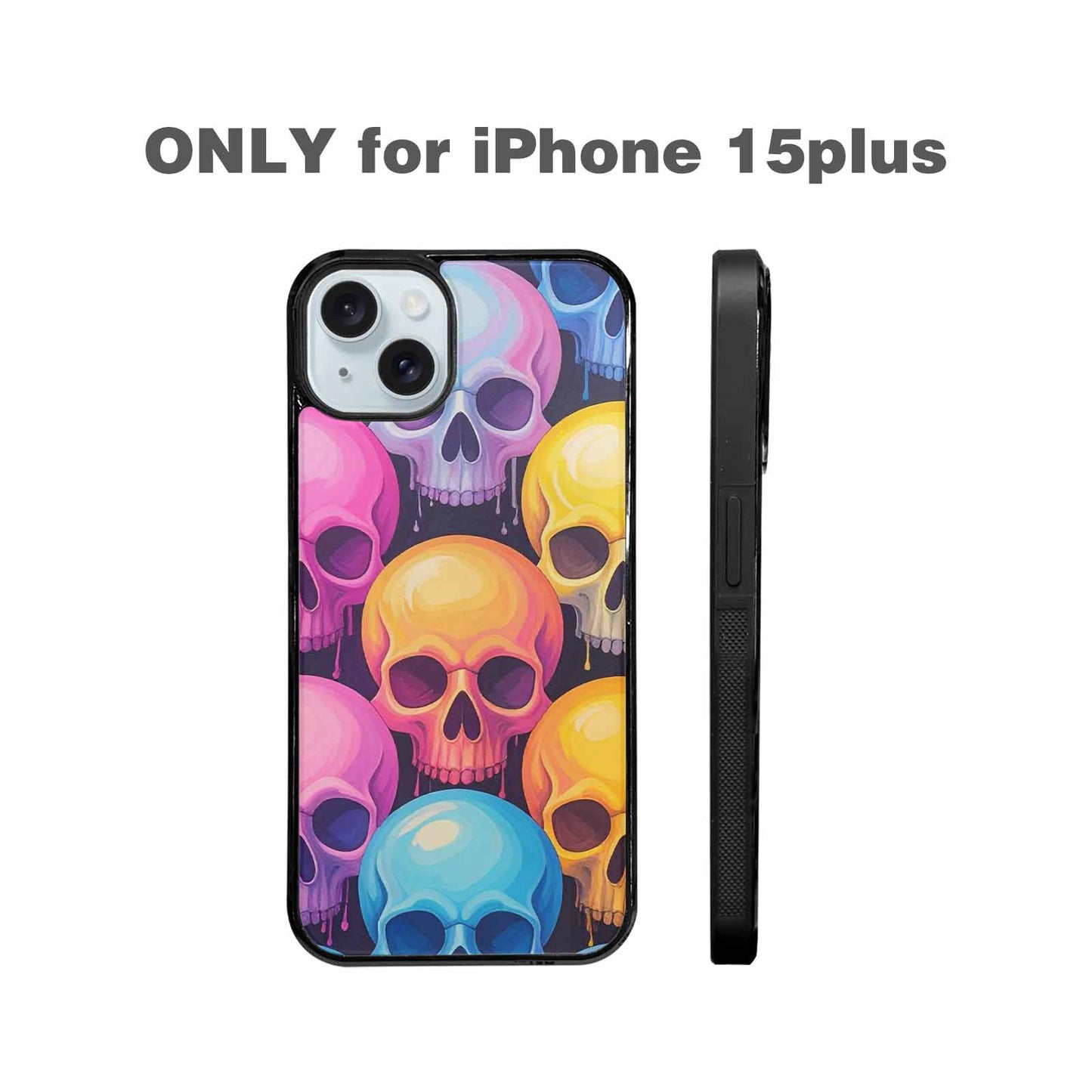 iPhone 15 Plus Case — Dripping Candy Skulls, Original Design Phone Case