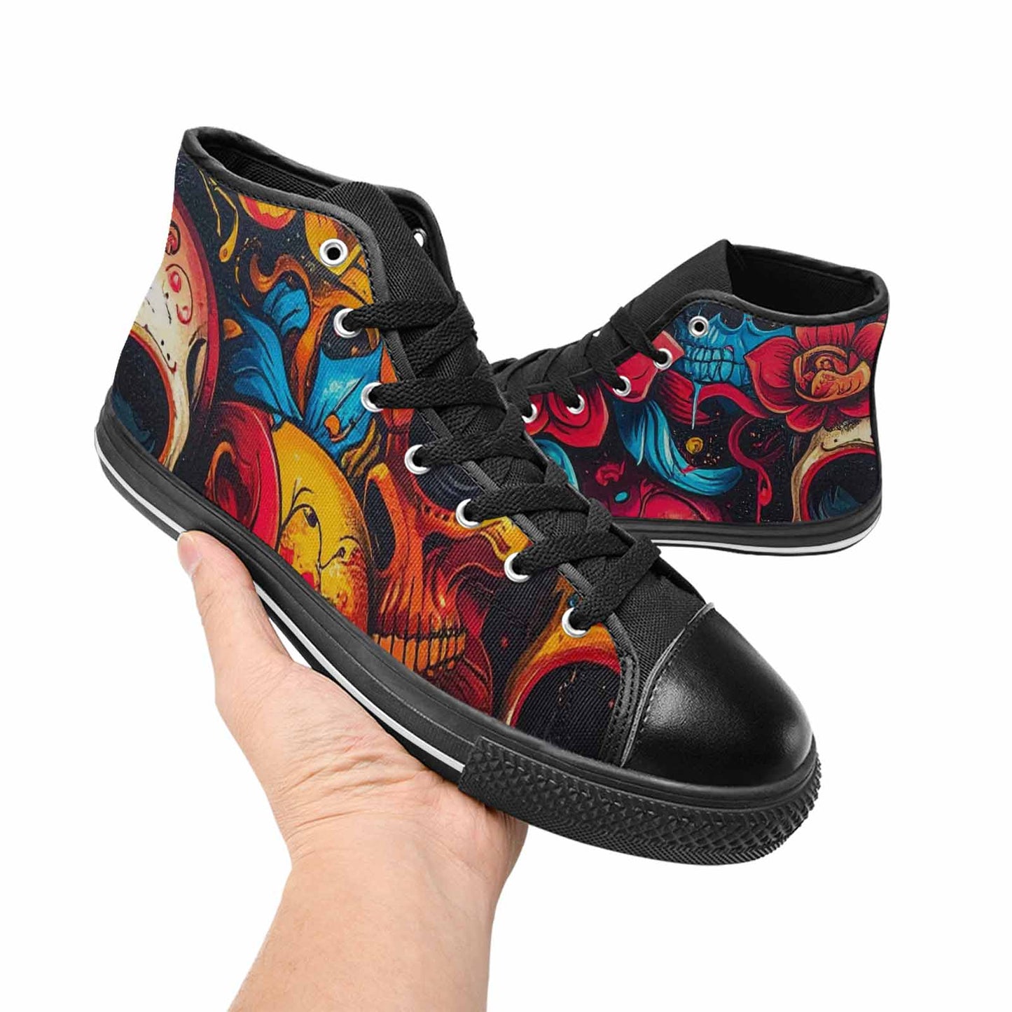 WOMEN'S Graffiti Skull High Top Canvas Cottagecore Sneakers