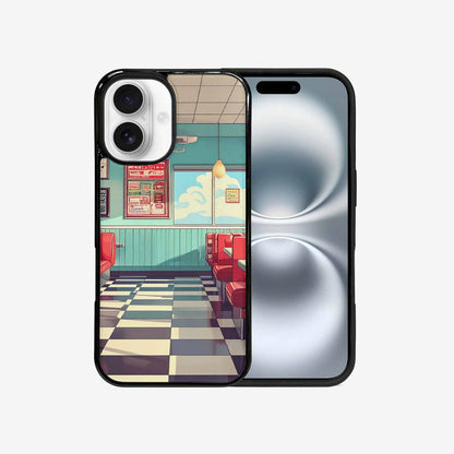 iPhone 16 Case — 1950s Diner Cartoon Art Pattern, Custom Designed Case Cover