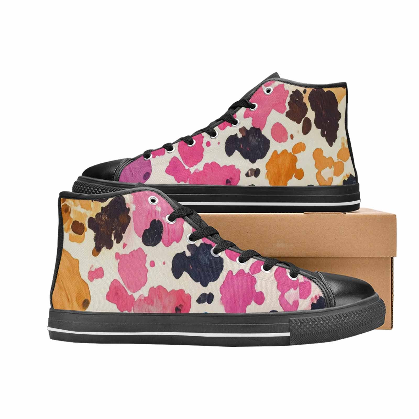 WOMEN'S Cow Animal Print High Top Canvas Cottagecore Custom Sneakers