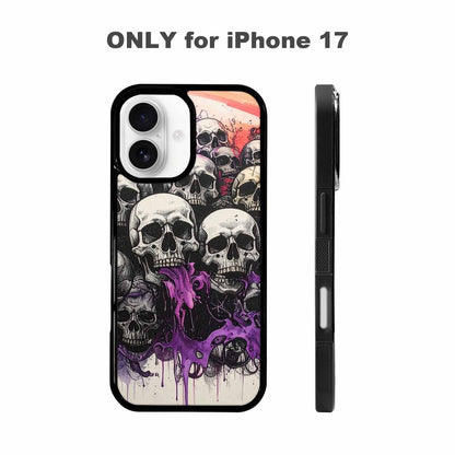 iPhone 17 Case — Black &amp; Purple Ink Gothic Skulls, Original Design Phone Case