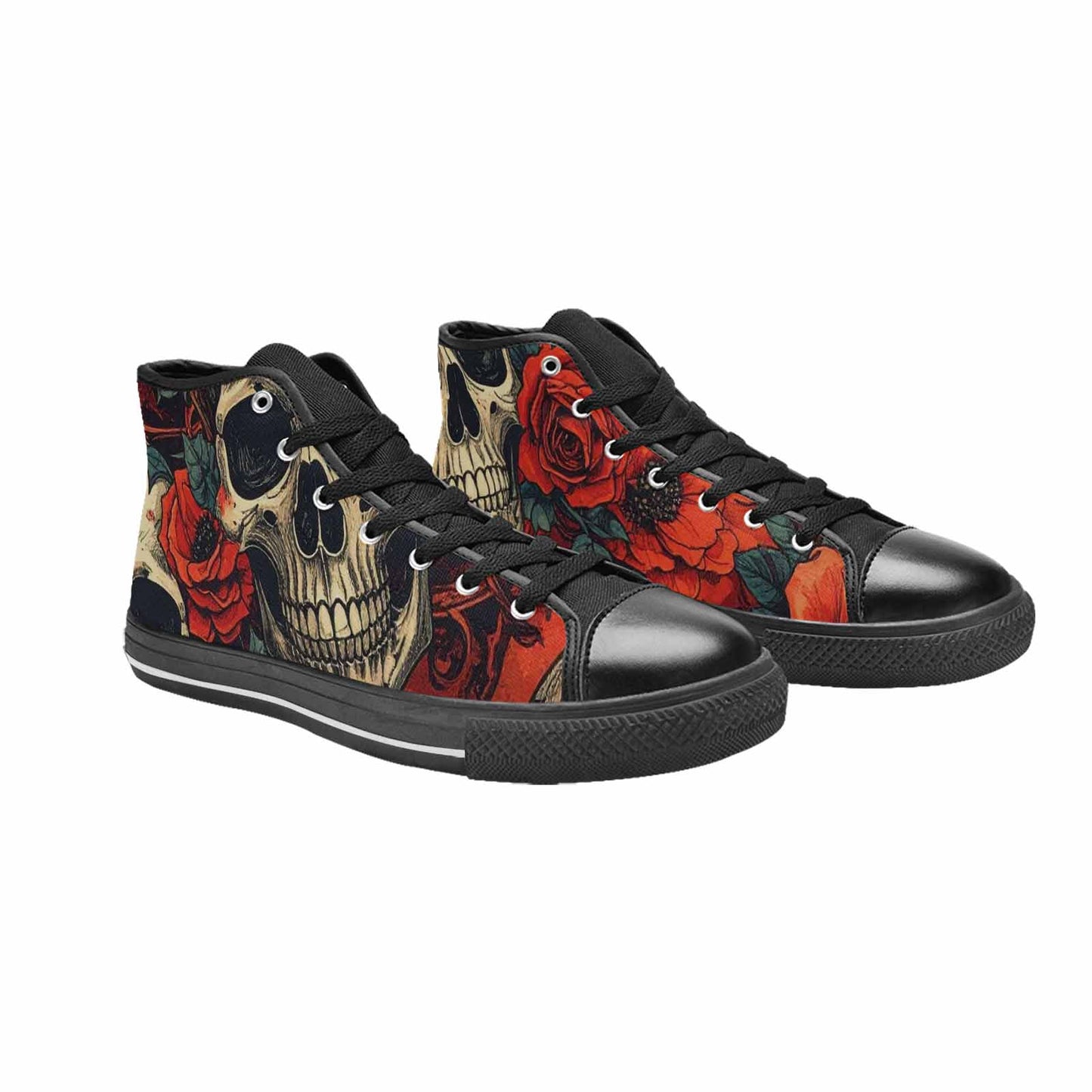 WOMEN'S Skulls Roses Bold Pen Ink High Top Canvas Neon Fantasy Shoes