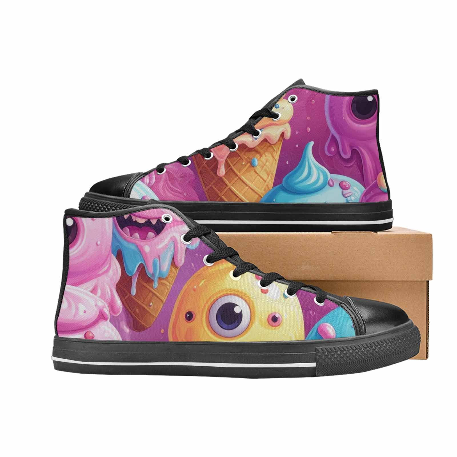 MEN'S Melting Icecream Cone Monster High Top Canvas Vivid Custom Shoes