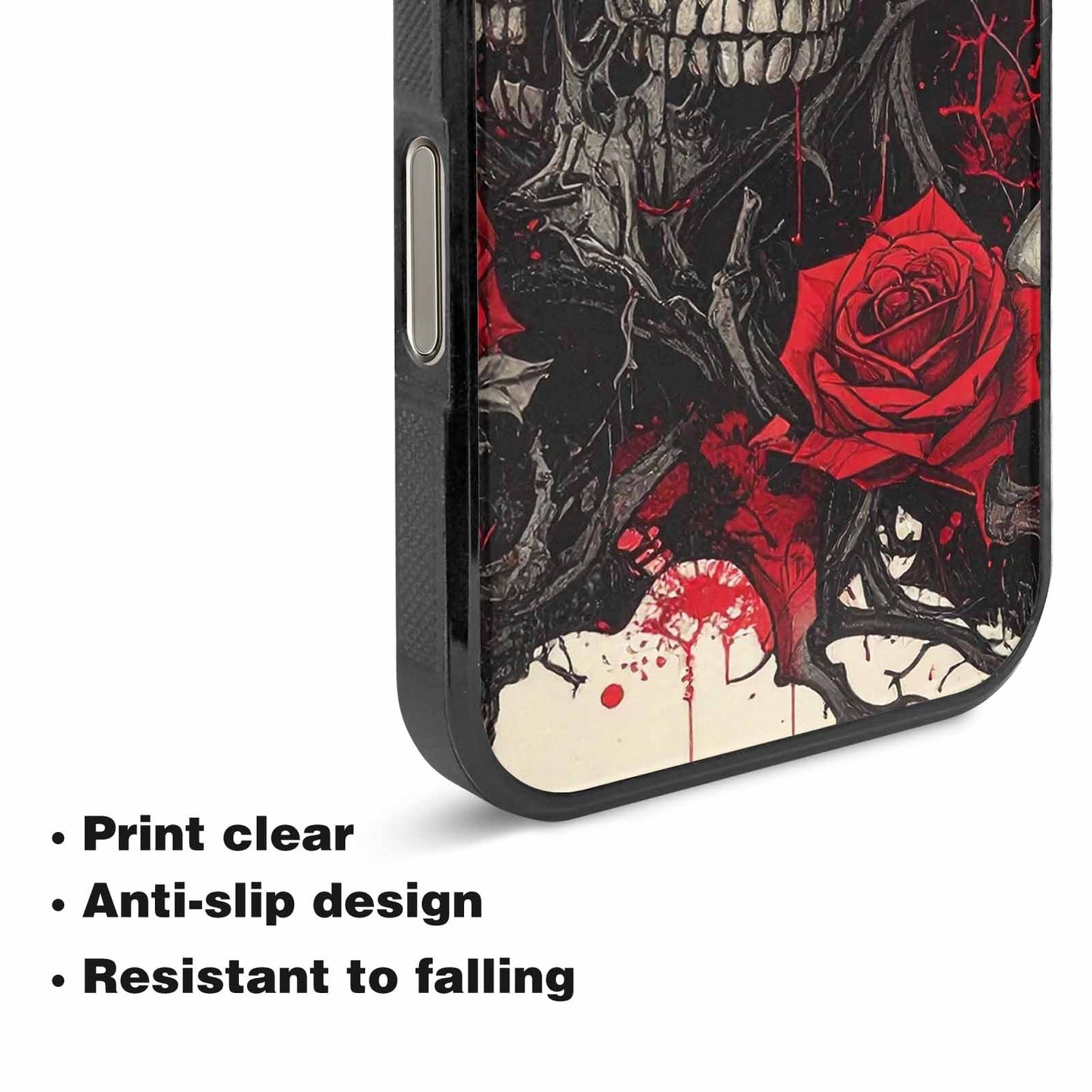 iPhone 16 Pro Max Case — Skull And Roses Black Red Ink, Custom Art Phone Cover