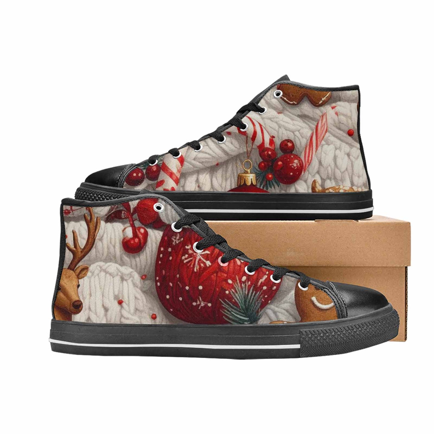 MEN'S Christmas Holly Snowflake High Top Canvas Dreamcore Custom Sneakers