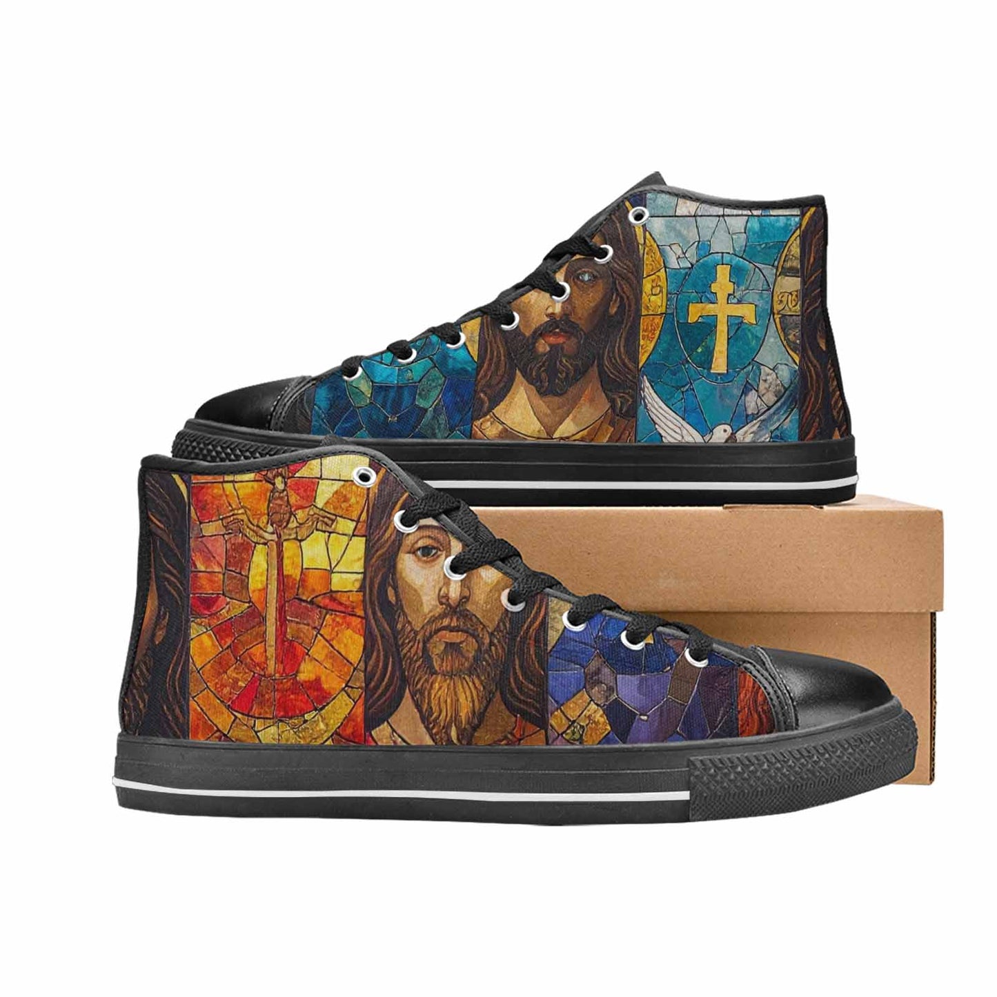WOMEN'S Jesus Face Small High Top Canvas Vibrant Chaos Custom Shoes