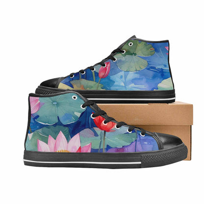 WOMEN'S Monet-Style Impressionist Water High Top Canvas Neon Fantasy Custom Sneakers