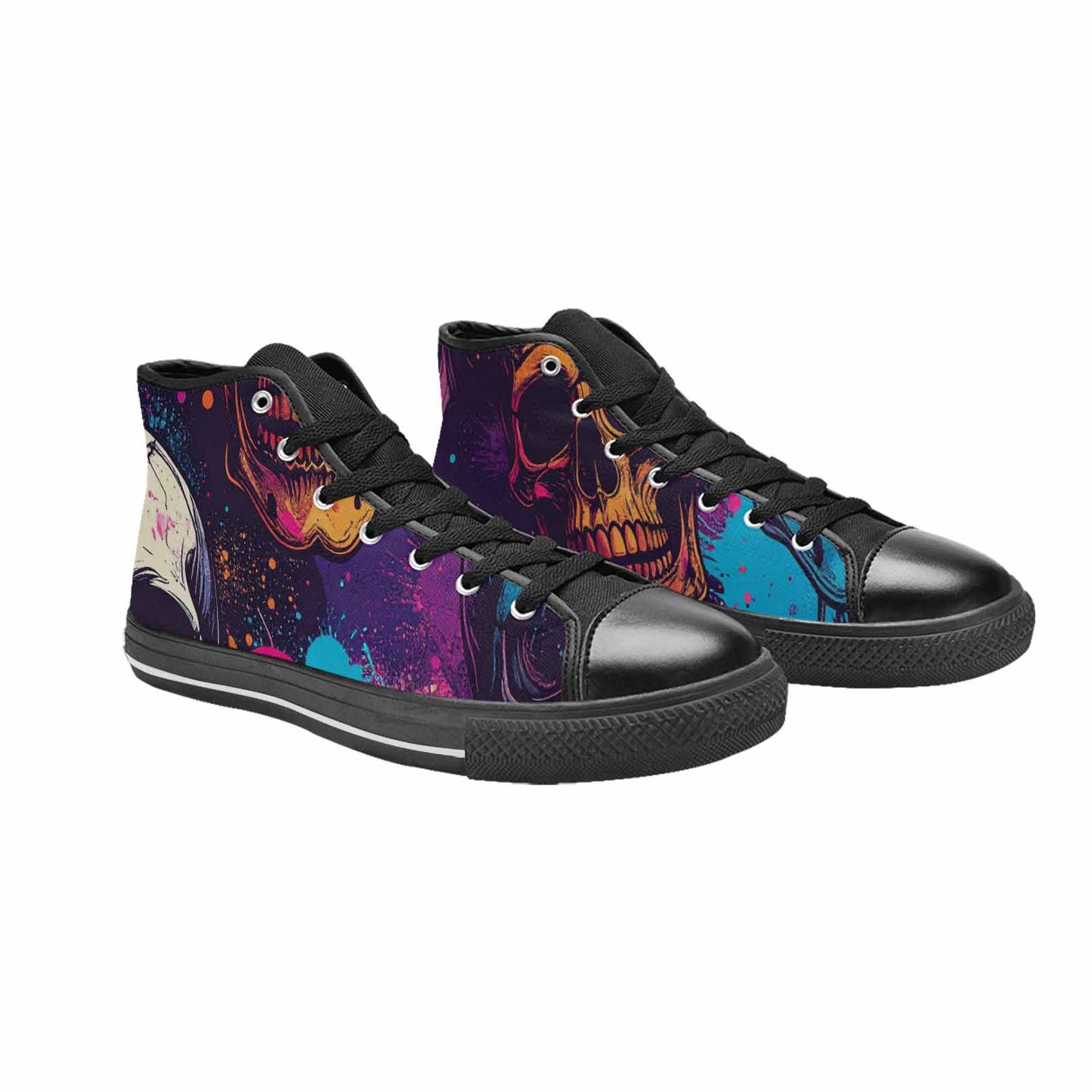 WOMEN'S Skulls Splatter Comic High Top Canvas Neon Fantasy Shoes