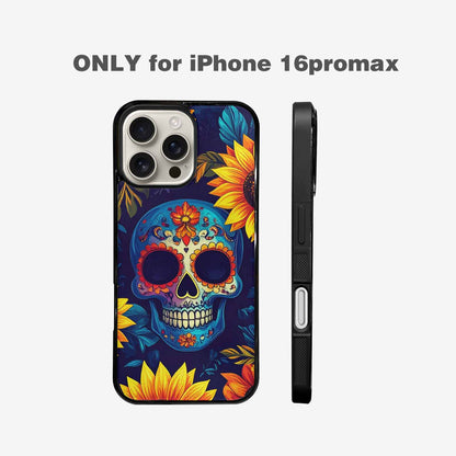 iPhone 16 Pro Max Case — Sunflower Skulls Print, Custom Print Case Cover