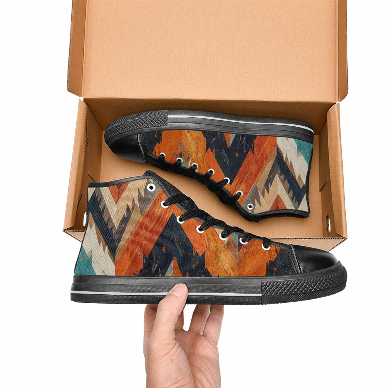 WOMEN'S Southwestern Geometric Diamond High Top Canvas Dreamcore Custom Sneakers