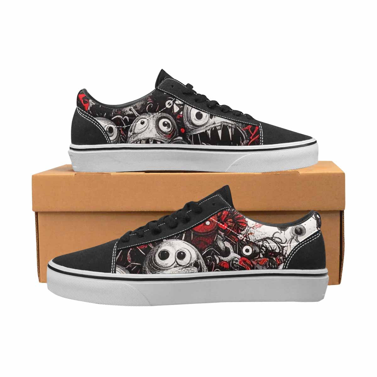 MEN'S Monsters Black & Red Ink Canvas One Of A Kind Dreamcore Sneakers