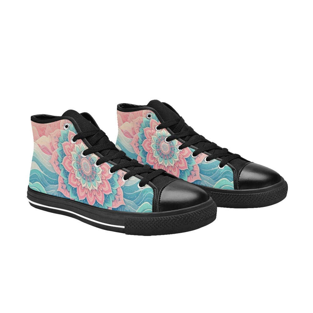 WOMEN'S Pastel Wave Mandala High Top Canvas Aesthetic Custom Shoes