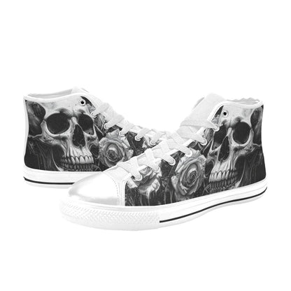 Grey Skull & Dark Rose Women's Gothic High Top Canvas Shoes | Freaky Shoes®