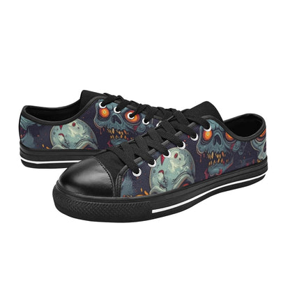 Halloween Zombie Horror Repeat Lots of overlapping Skull Cartoon Art Pattern Gritty 40373 Low Top Canvas Shoes for Kid (Model 018)