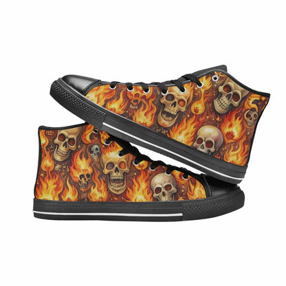 MEN'S Skulls - Flaming High Top Canvas Vivid Custom Shoes