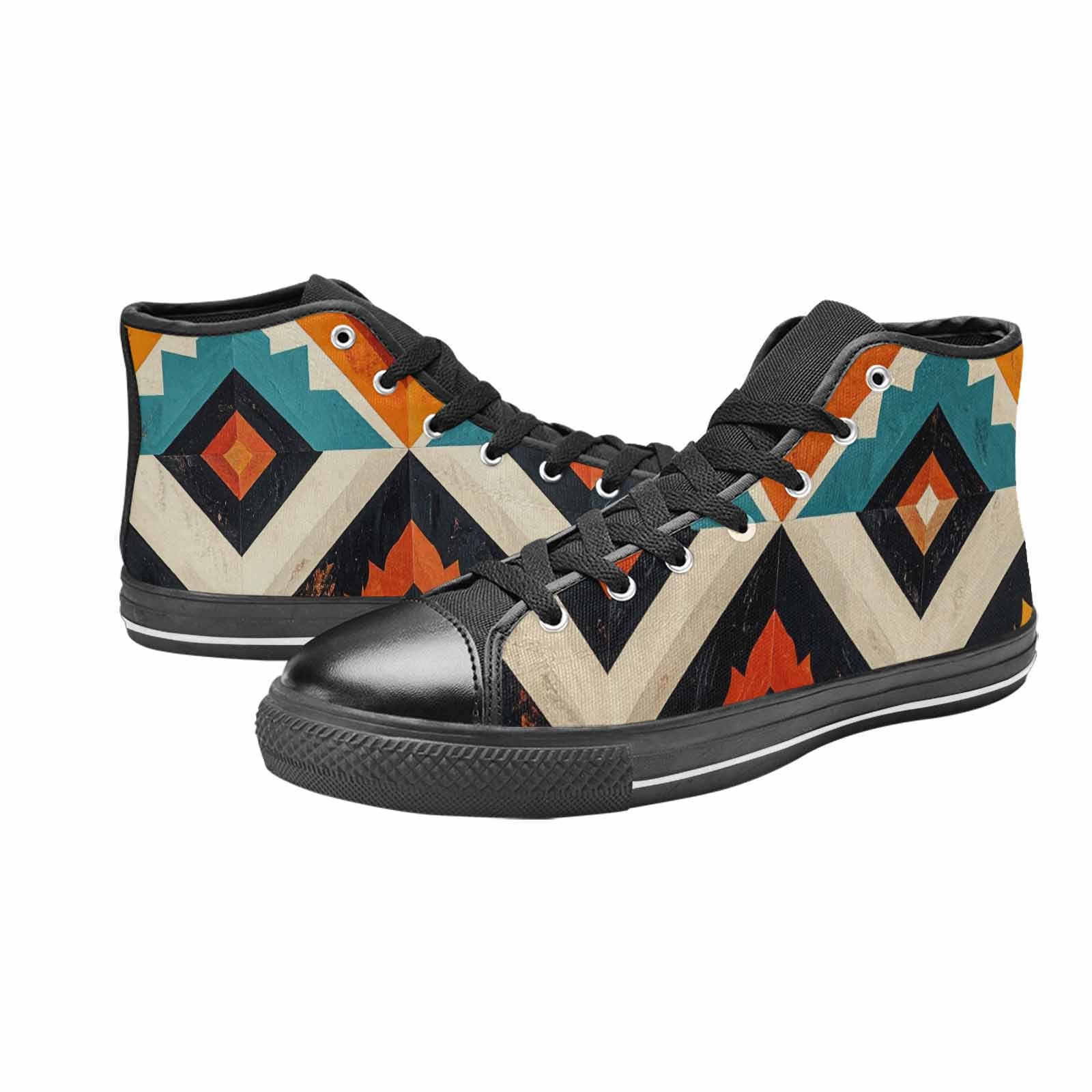 MEN'S Southwestern Geometric Diamond High Top Canvas Neon Fantasy Shoes