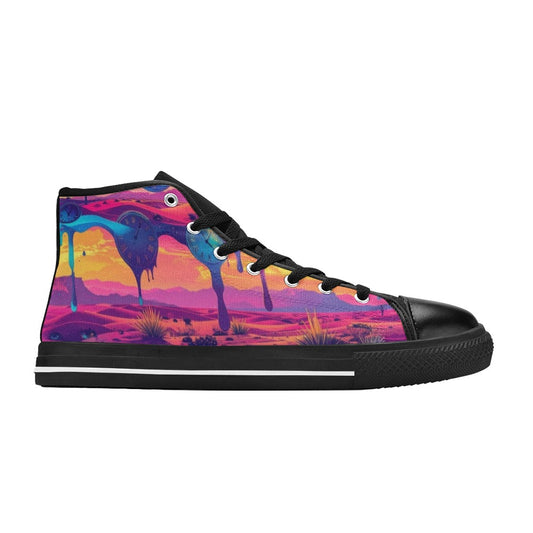 KIDS' Surrealist Dreamscape Pattern, Melting High Top Canvas Vibrant Chaos Custom Shoes