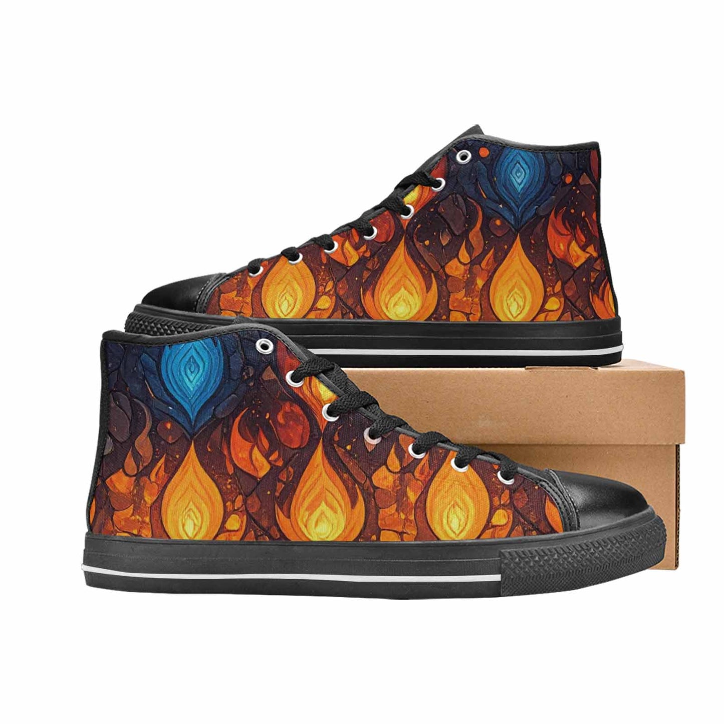 WOMEN'S Fire Flame High Top Canvas Dark Academia Custom Sneakers