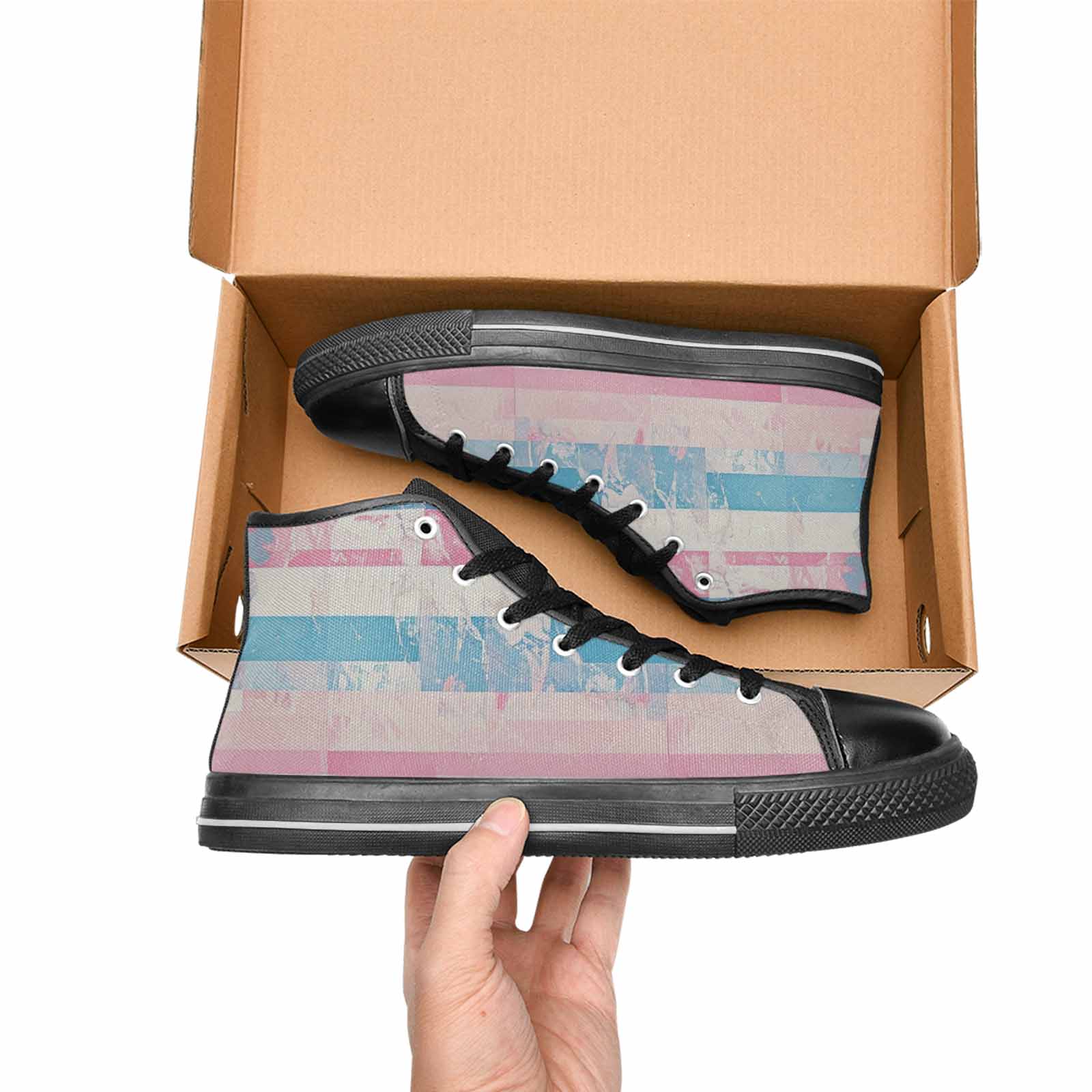 MEN'S Transgender Flag Color High Top Canvas Aesthetic Sneakers